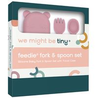 We Might Be Tiny Baby Fork + Spoon Set with Travel Case - Dusty Rose